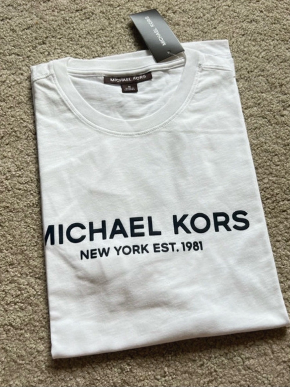Michael Kors White Tee with Black Logo - Men's Crew Neck